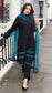 SEEMAL - 3 Piece Black Linen Suit with Teal Net Dupatta