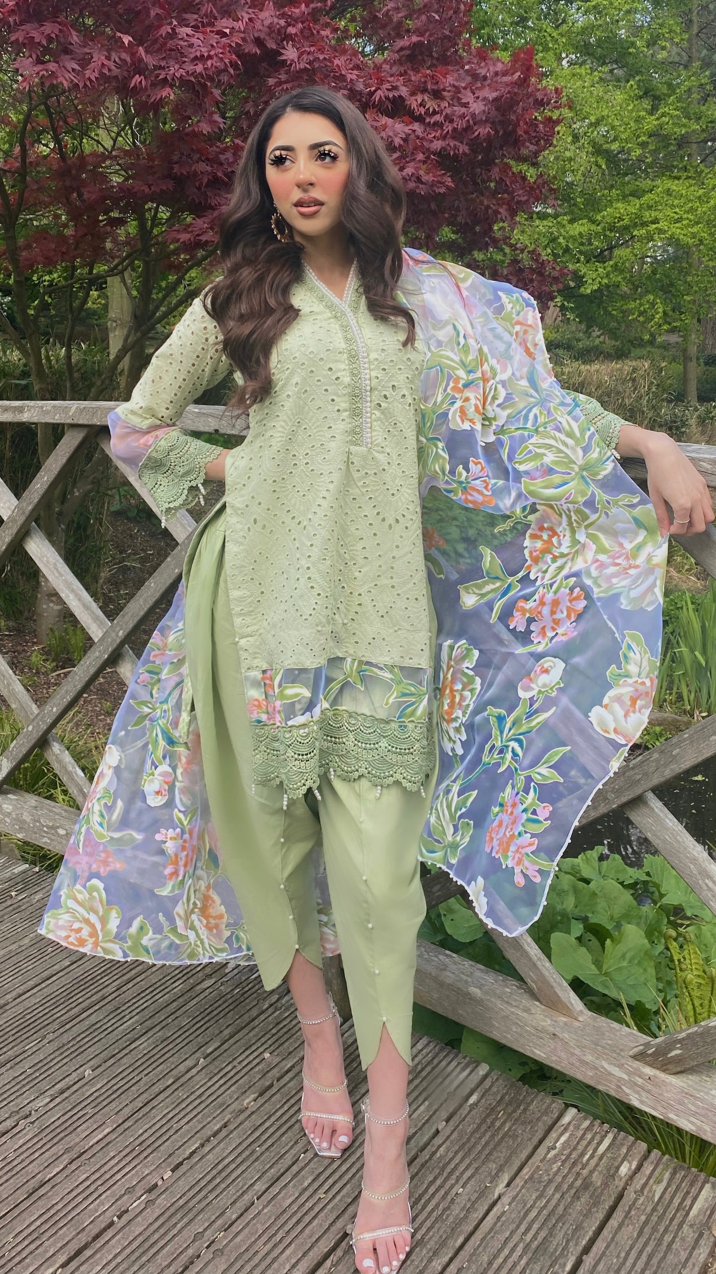 FAYE - 3 Piece Chikankari Suit with Floral Organza Dupatta