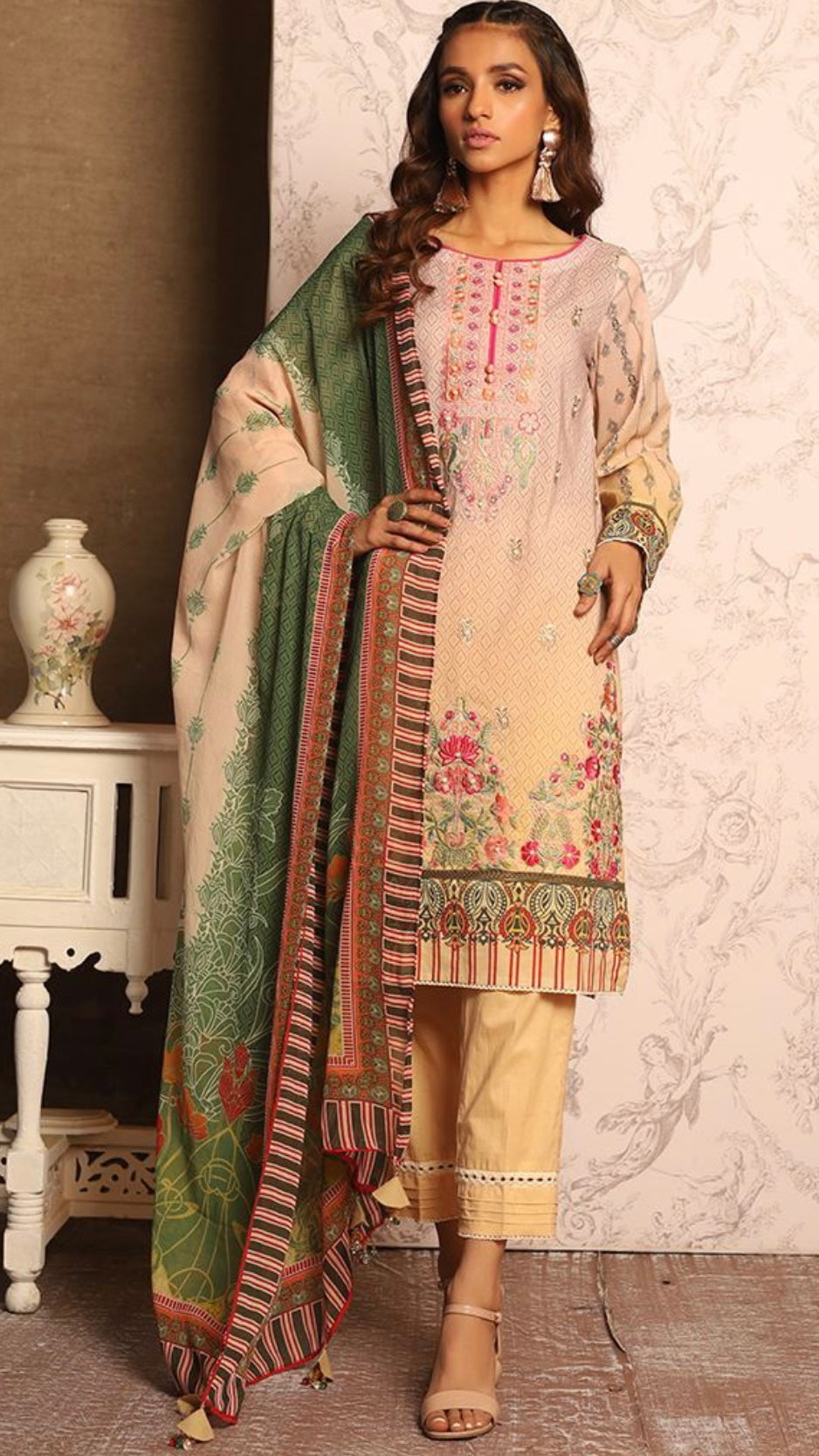 Original KHAS 3 Piece Stitched Luxury Lawn Suit with Chiffon Dupatta (6649749733560)