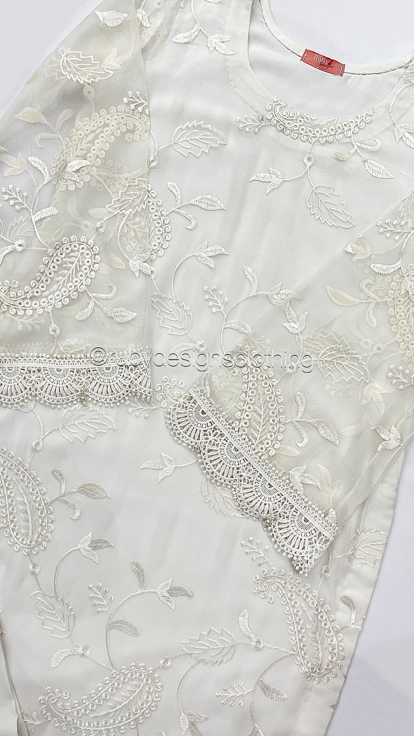 IQRA - White 3 Piece Embroidered Chiffon Suit with Organza Dupatta