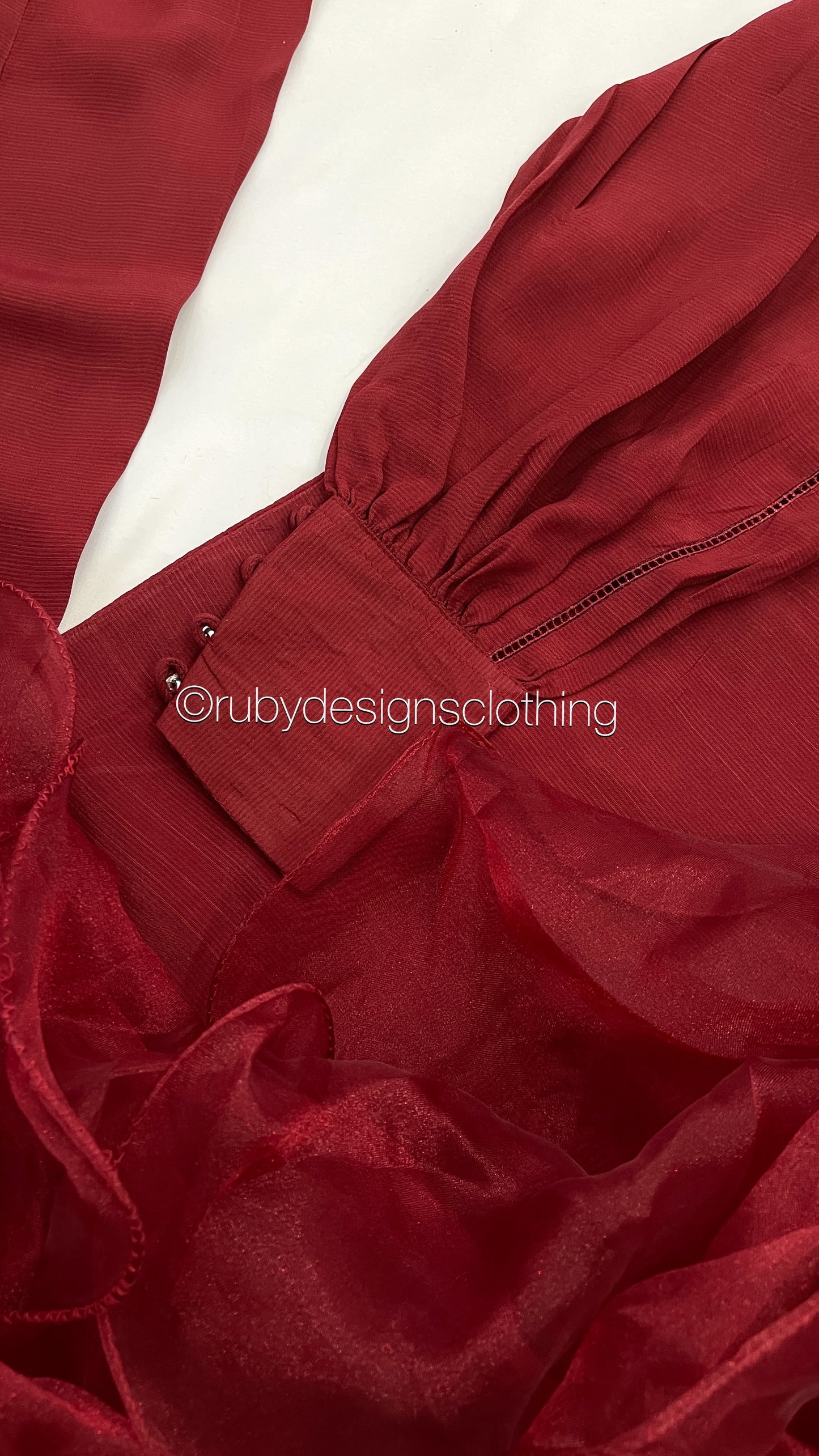 LAYLA Red - 3 Piece Raw Silk Suit with Ruffle Dupatta