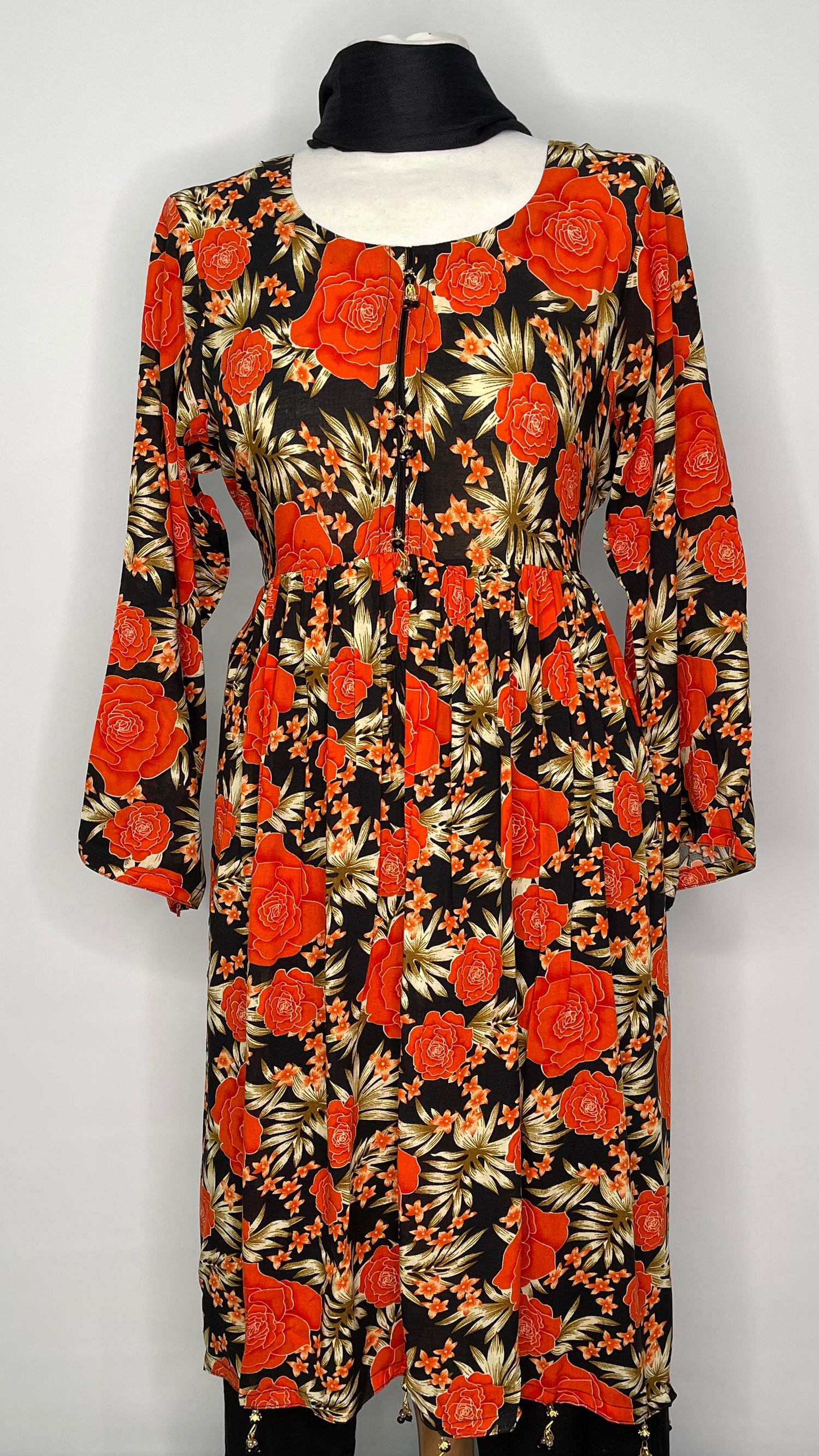 3 Piece Orange Linen Floral Print Dress (6577921261752)
