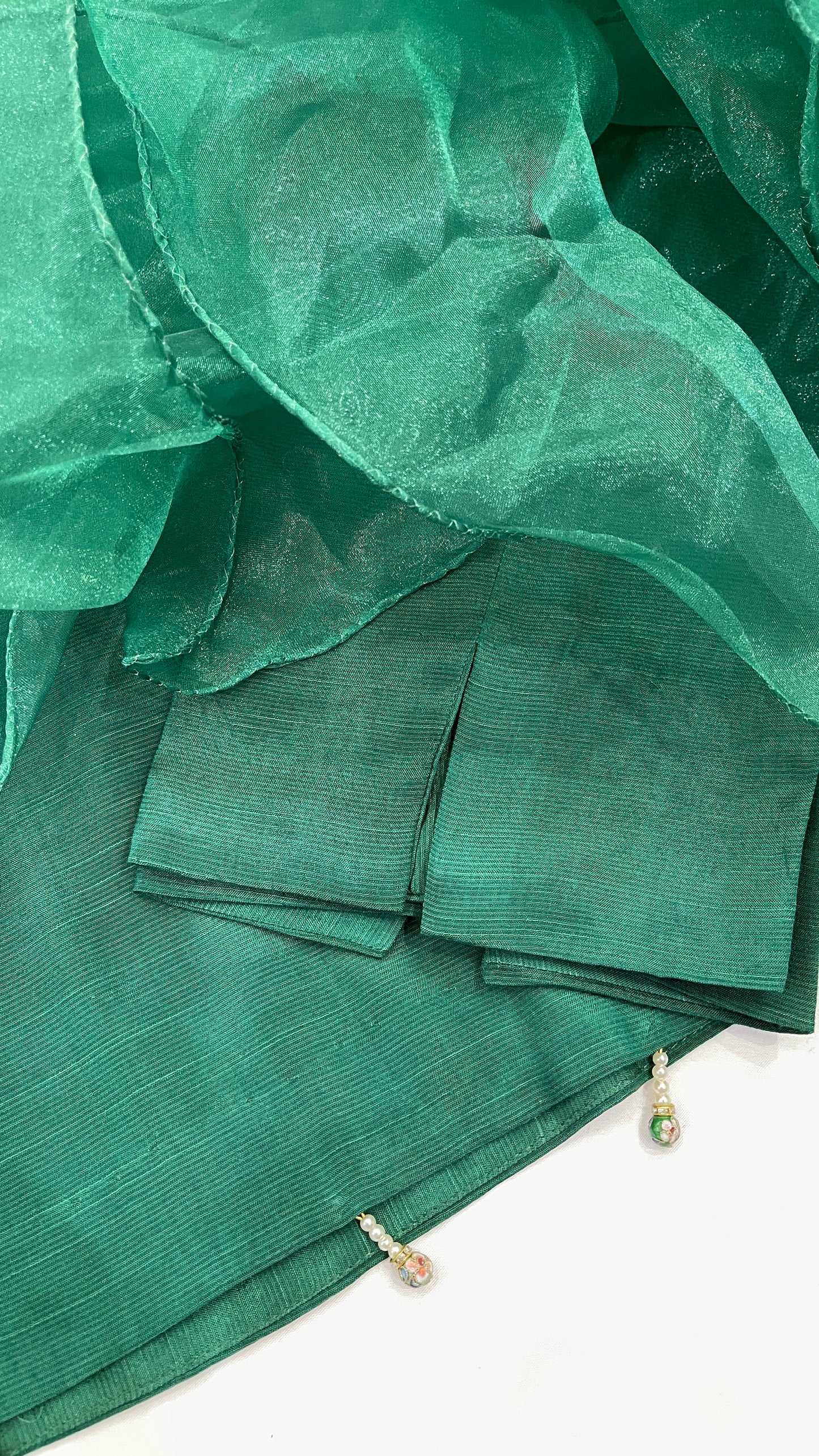 ISRA - Green 3 Piece Raw Silk Suit with Ruffle Dupatta