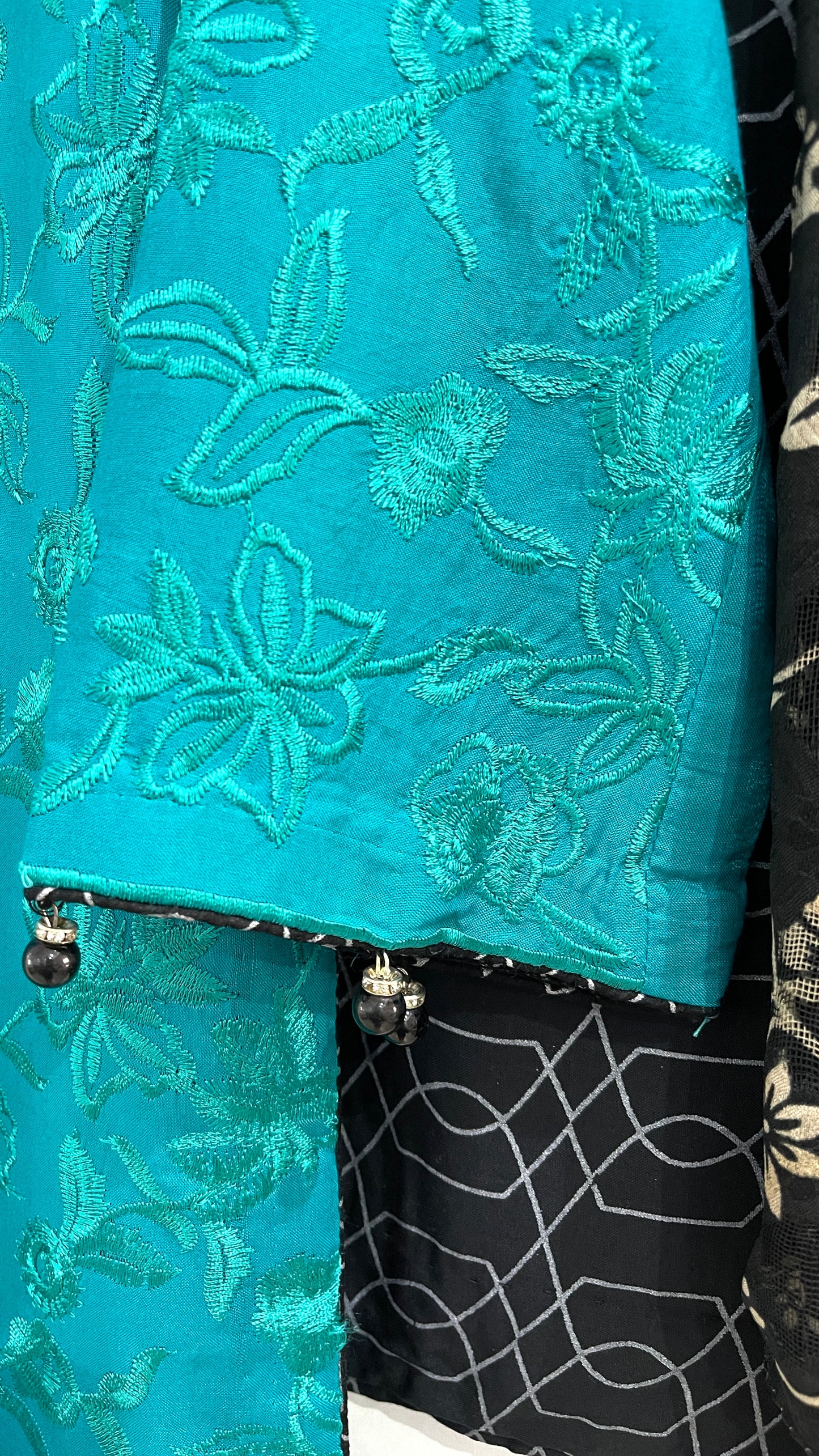 Blue 3 Piece Embroidered Linen Suit