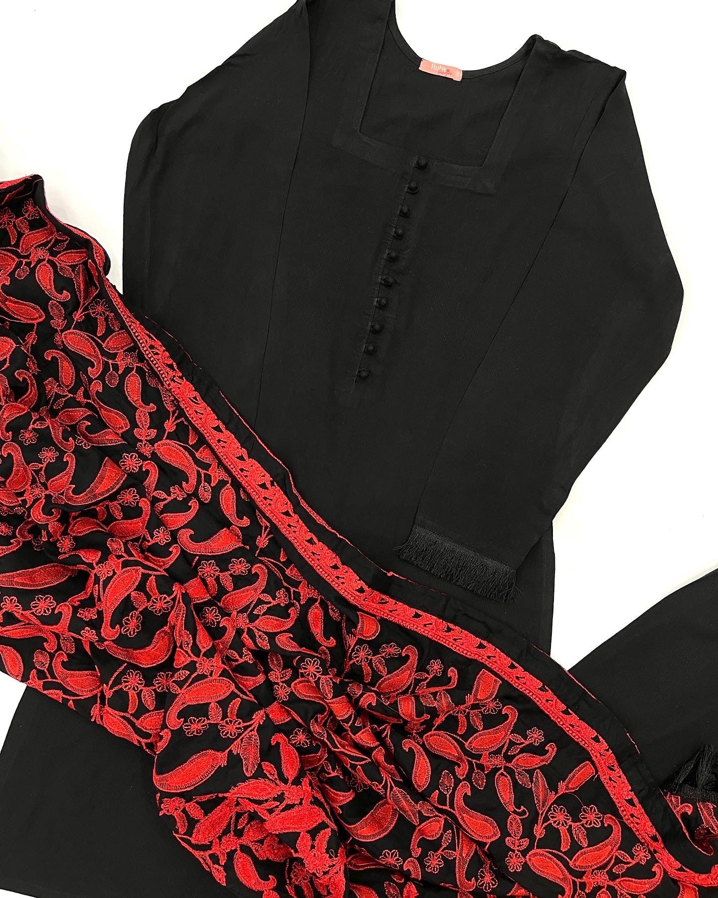 ZOYA - 3 Piece Black Marina Suit with Heavily Embroidered Shawl