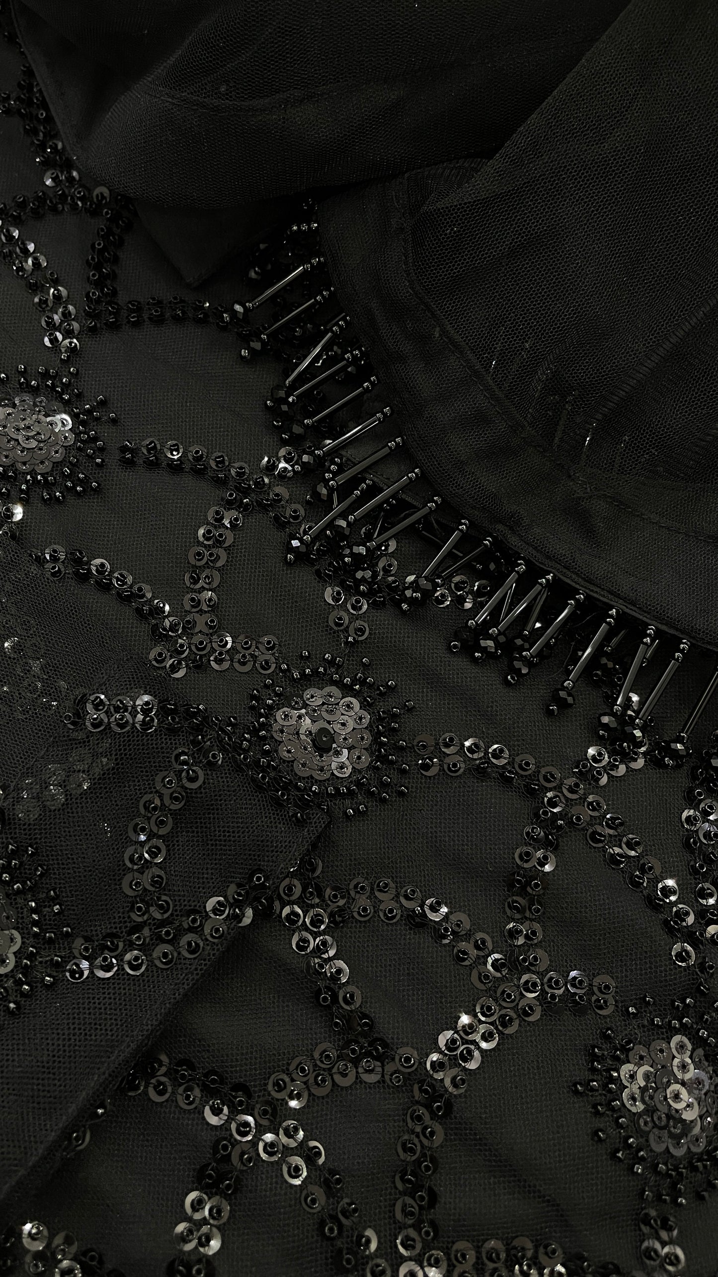 LANAH - Jet Black 3 Piece Embroidered Net Suit with Net Dupatta