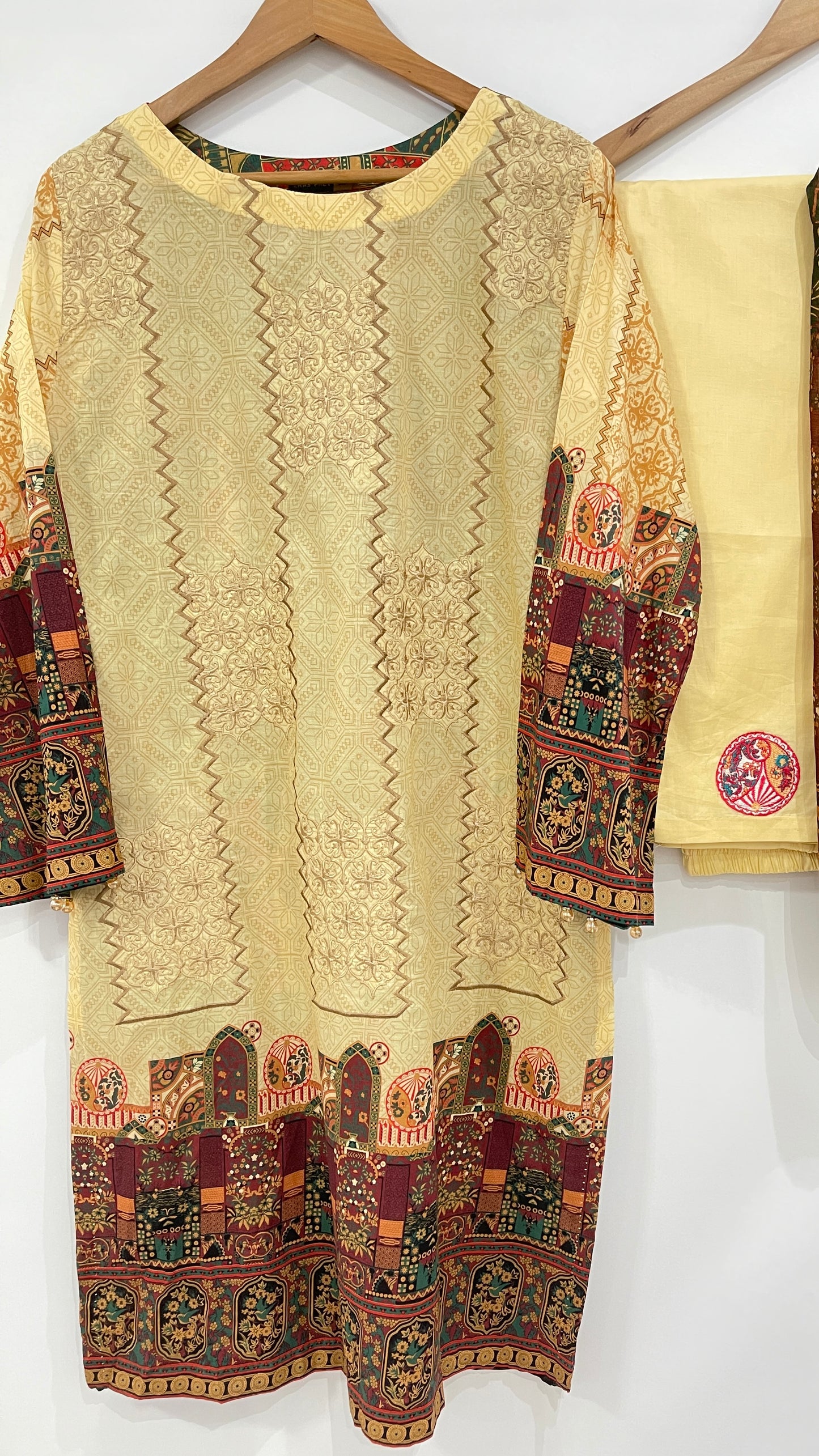 Original KHAS 3 Piece Beige Lawn Suit with Printed Chiffon Dupatta