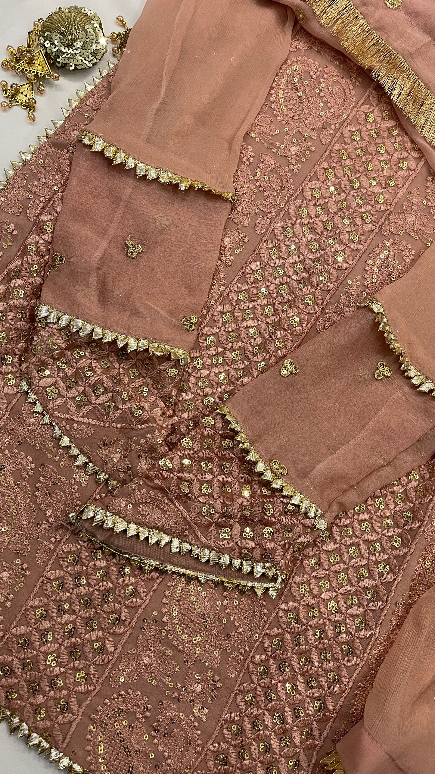 LANA - Blush Pink Luxury 3 Piece Chikankari Chiffon Sharara Suit with Pure Chiffon Dupatta