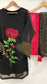 3 Piece Organza Black Suit with Red Rose Embroidery
