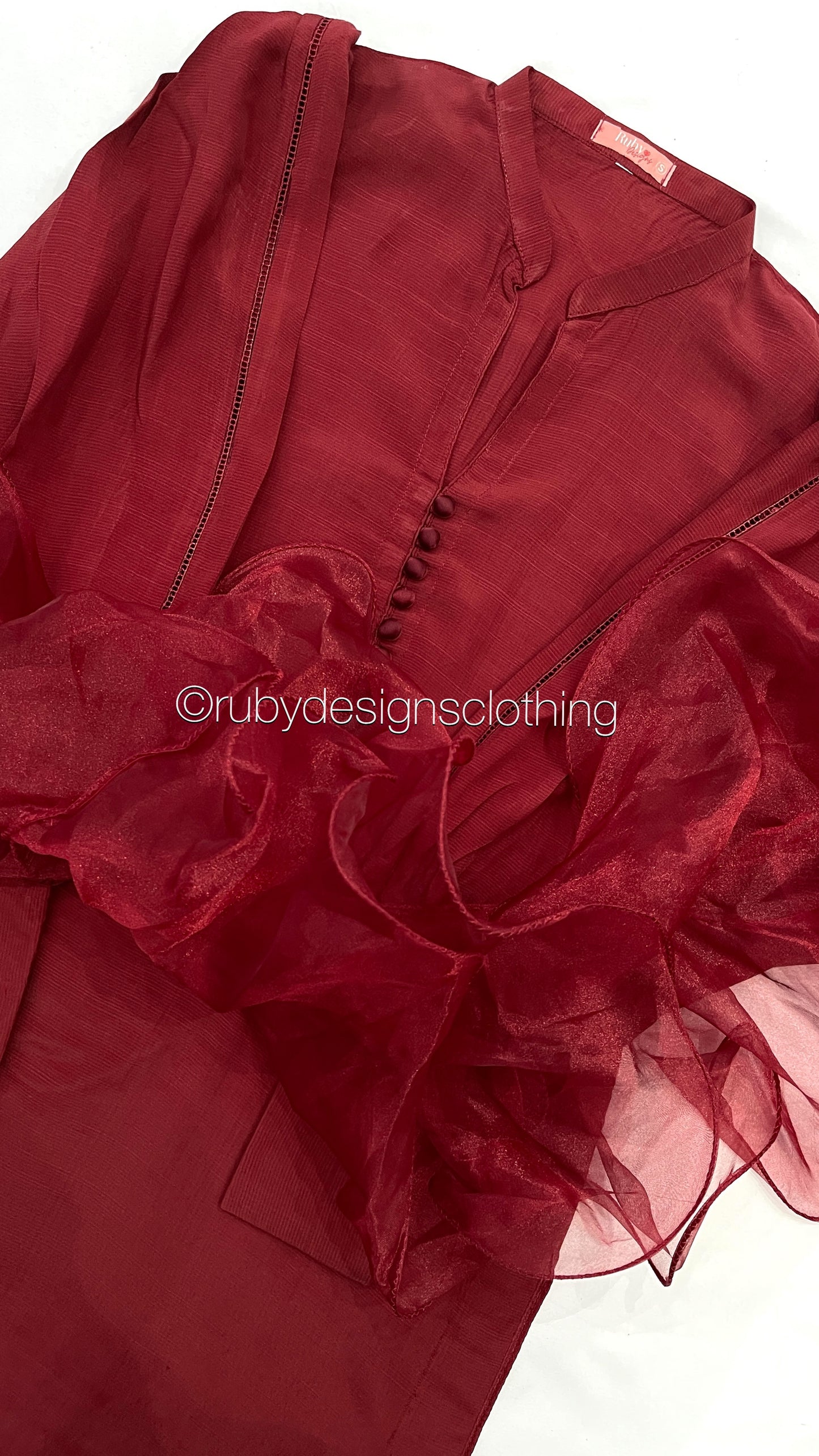 LAYLA Red - 3 Piece Raw Silk Suit with Ruffle Dupatta