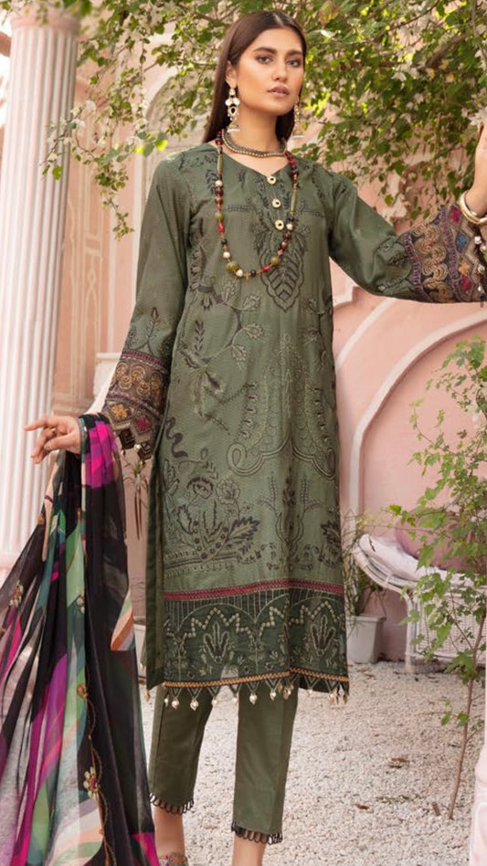 Original Mina by Riaz Arts Khaki Luxury Lawn Suit with Embroidery