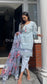MAHA - 3 Piece Blue Chikankari Suit with Tulip Trousers and Floral Organza Dupatta
