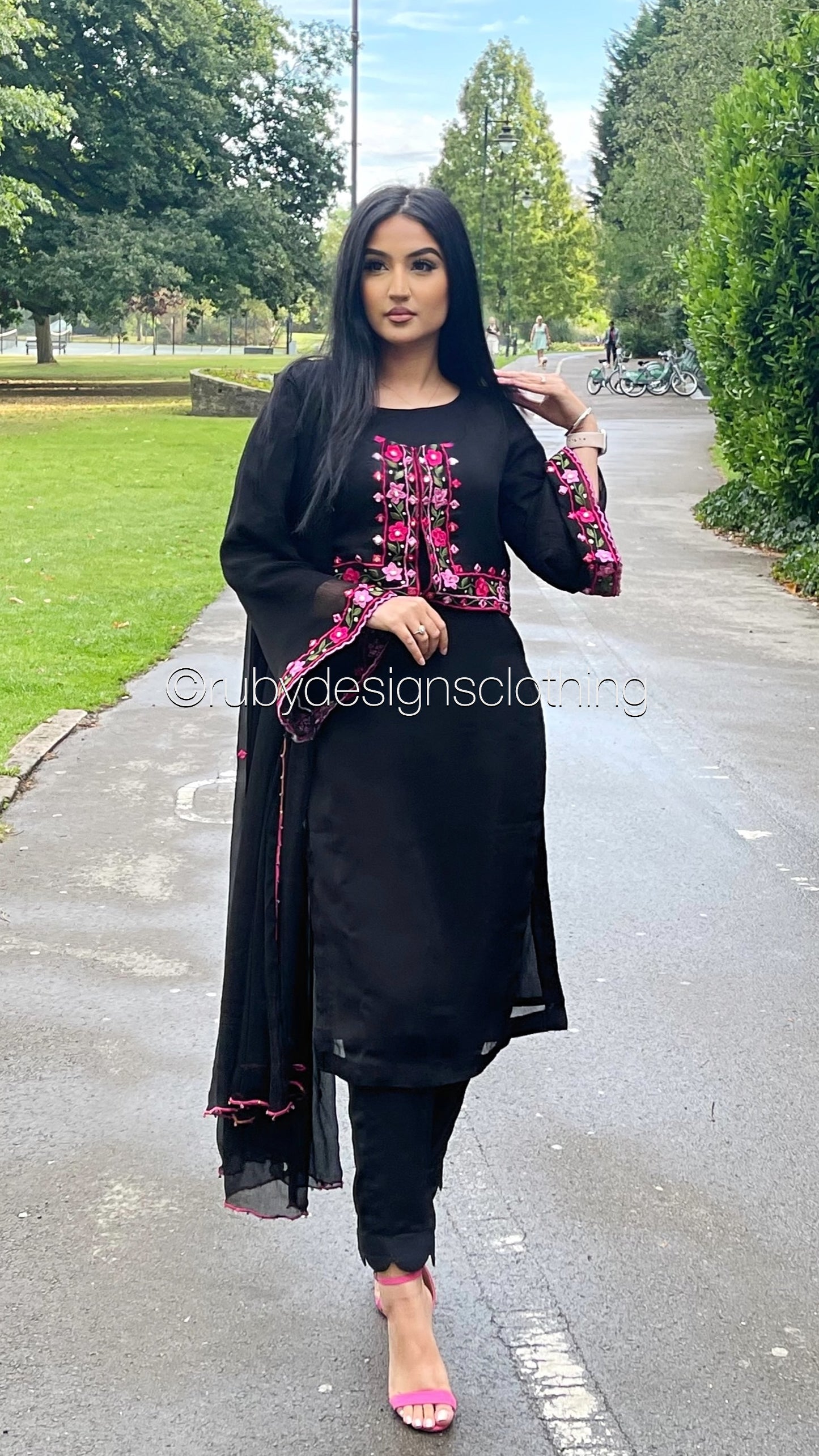 HAREEM - 4 Piece Black Chiffon Suit with Embroidered Waistcoat