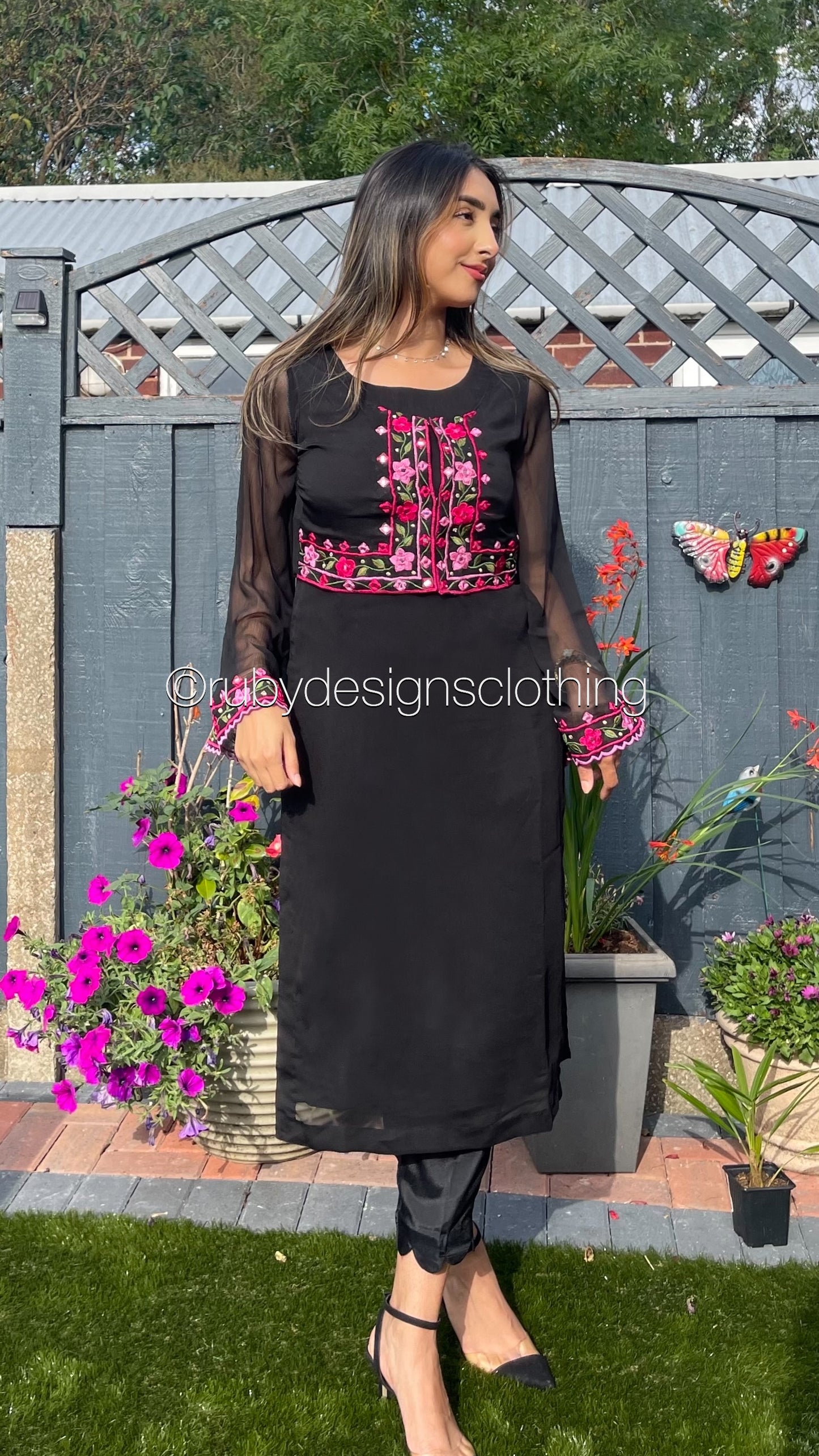 HAREEM - 4 Piece Black Chiffon Suit with Embroidered Waistcoat
