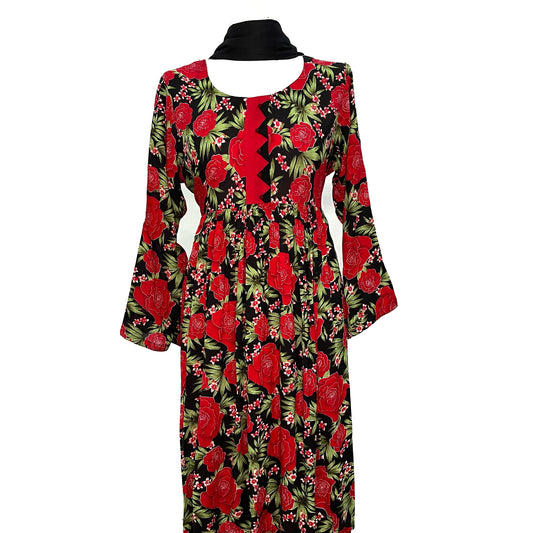 3 Piece Red Linen Floral Print Dress
