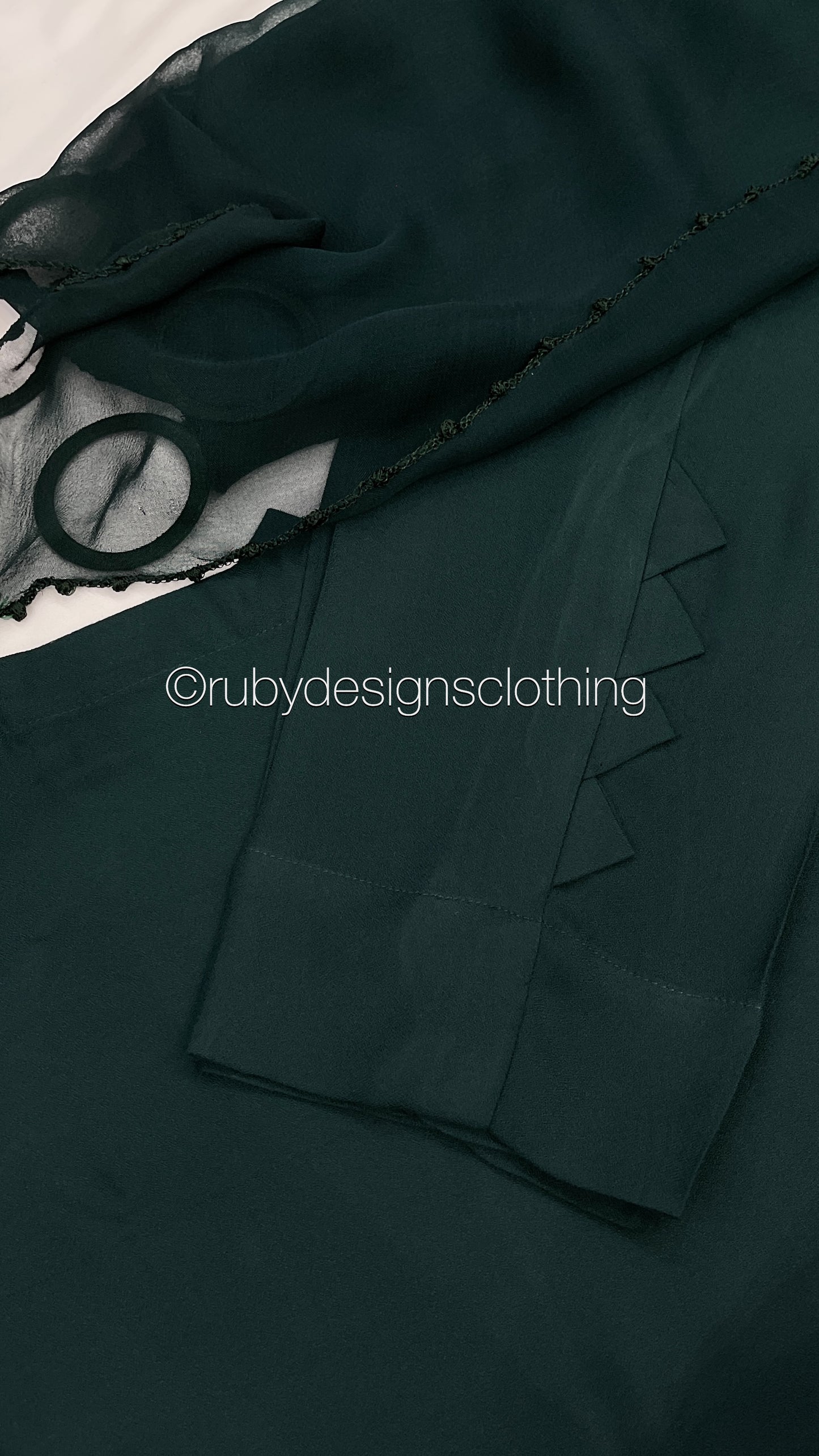 MARWA - 3 Piece Forest Green Linen Suit with Chiffon Dupatta