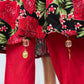3 Piece Red Linen Floral Print Dress