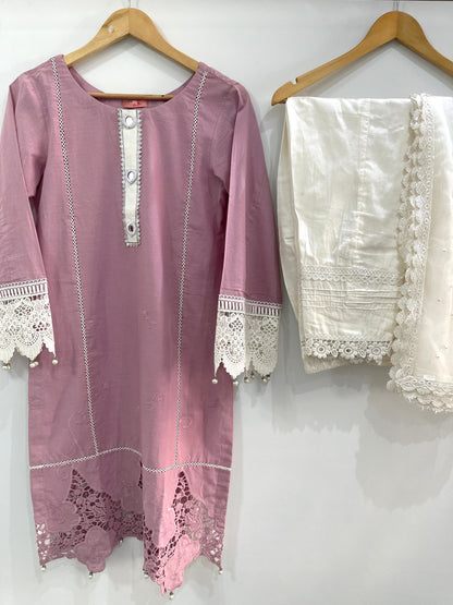 RUHI - 3 Piece Lawn Suit with Lace and Mirror Details
