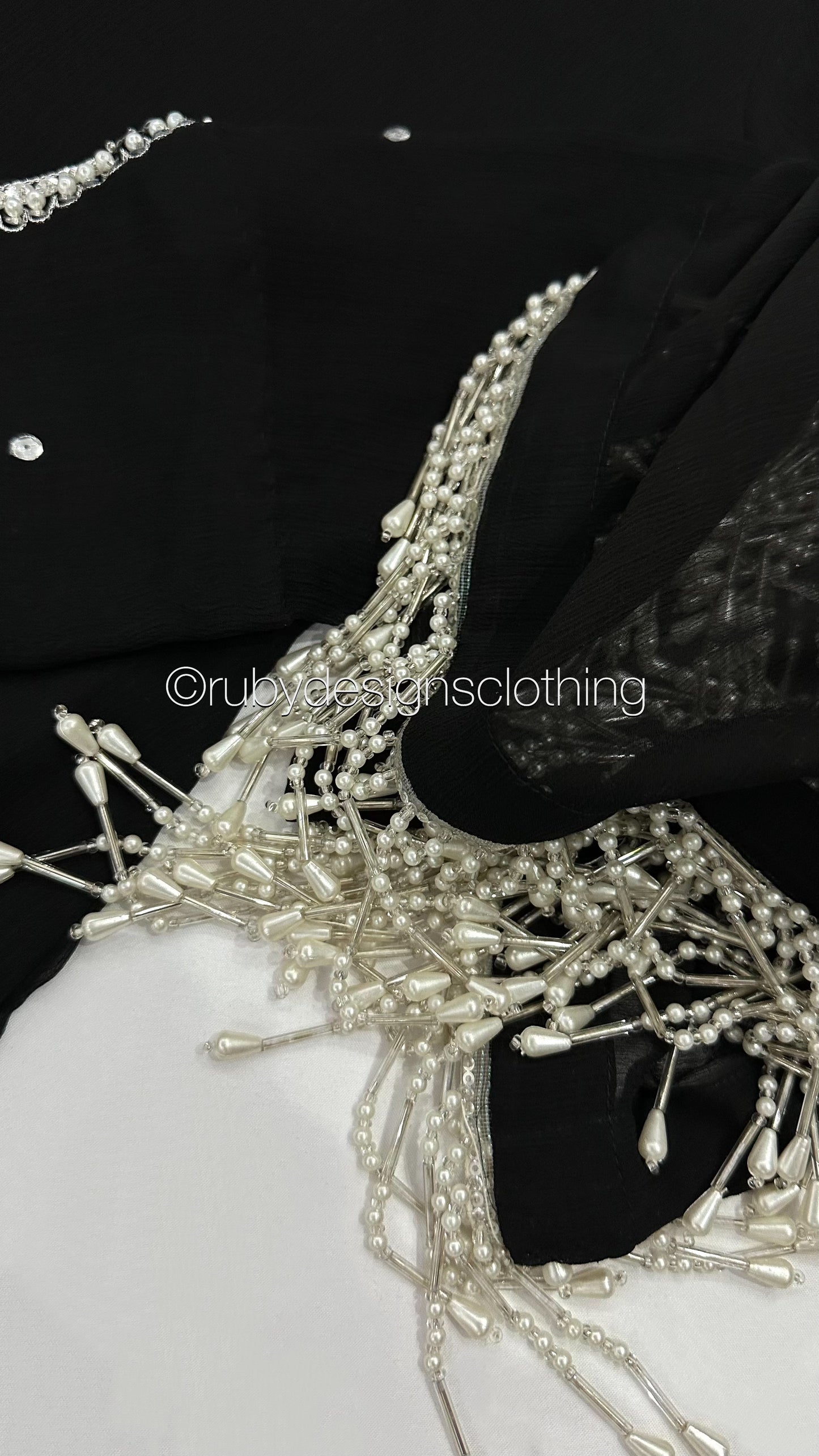 HAYA Black - 3 Piece Chiffon Suit with Hand Embellished Neckline